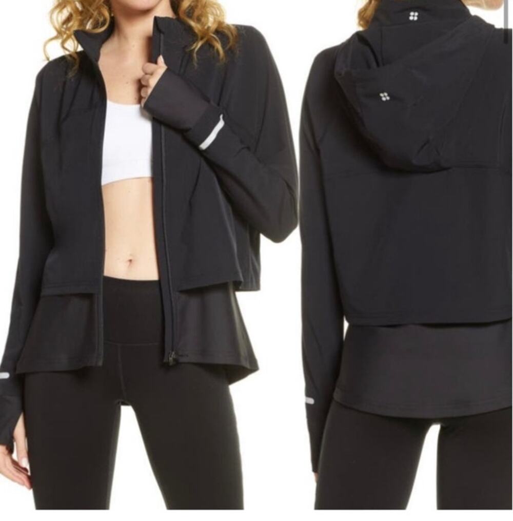 Sweaty Betty Women Long Sleeve Draw cord Hood Front Zip Fast Track Jacket Small